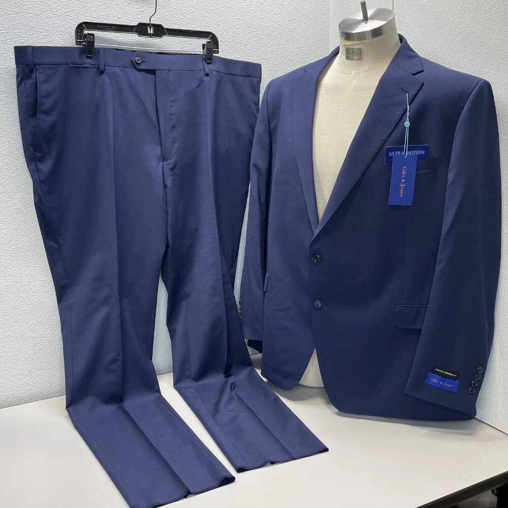 NEW GILES & JASPER Men's 2PC Suit Set Modern Wool Stretch Size 52R x 46W Navy
